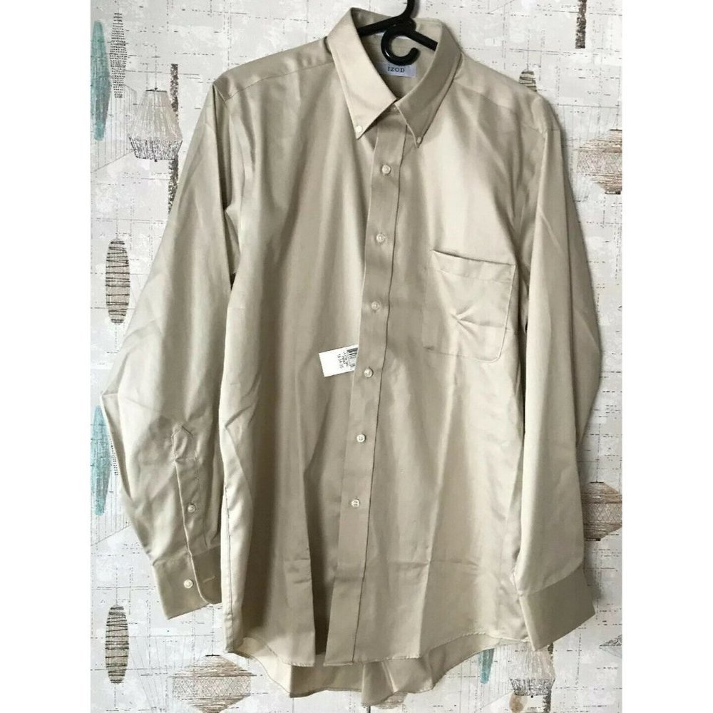 New Izod Easy Care Brown 100% Cotton Twill  Oxford Shirt Men’s Size 16-34/35